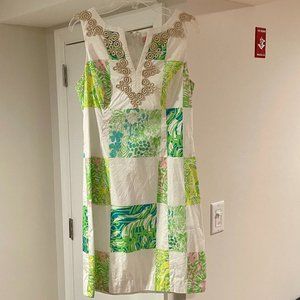Lilly Pulitzer Gold Embroidered Floral Dress Size 0